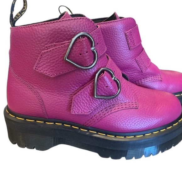 Dr. Martens Pink Devon Heart Boots Fuschia Milled Leather Quad Retro Women's 10 - Picture 11 of 13